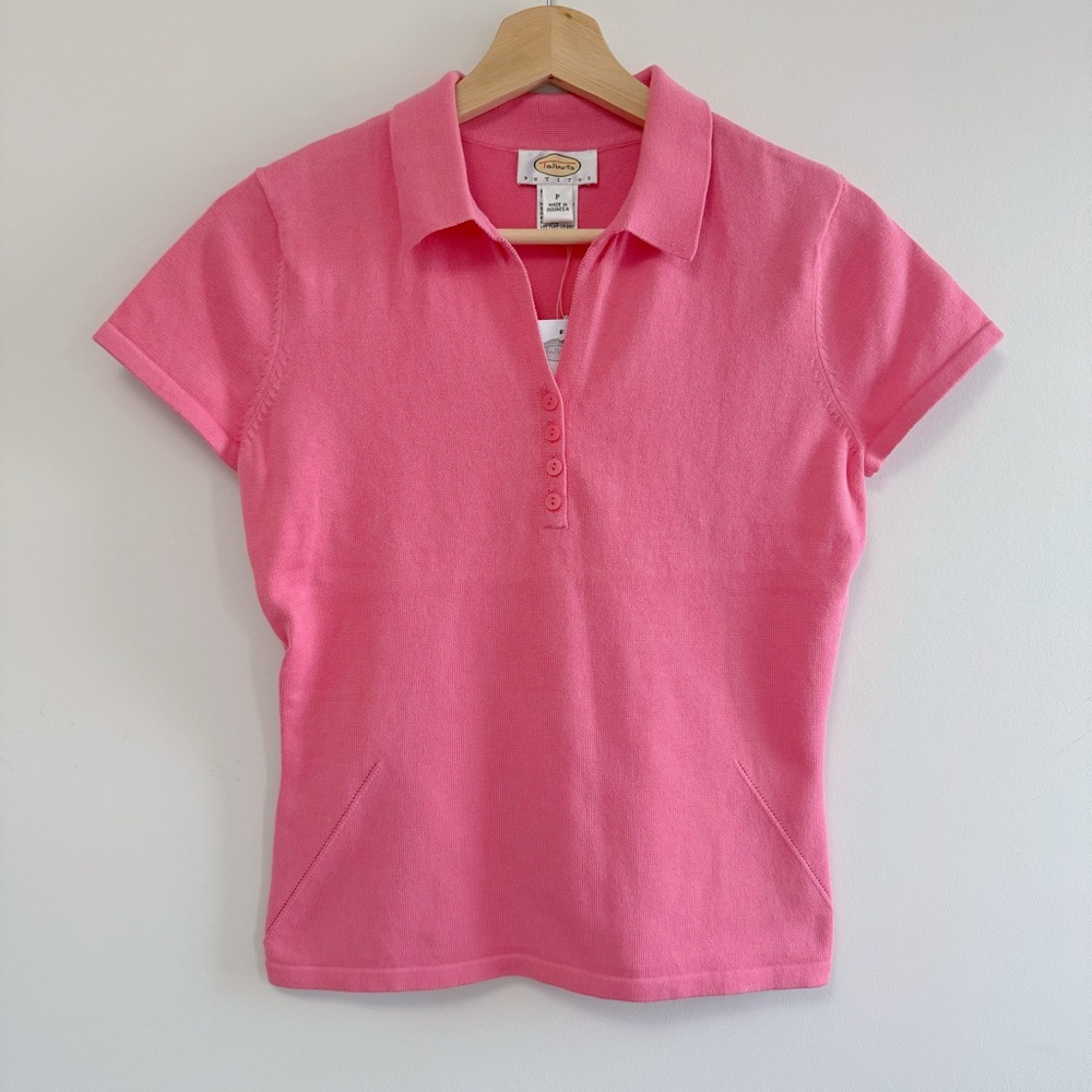 NWT! Talbots Vibrant Pink Knitted Short Sleeve Polo